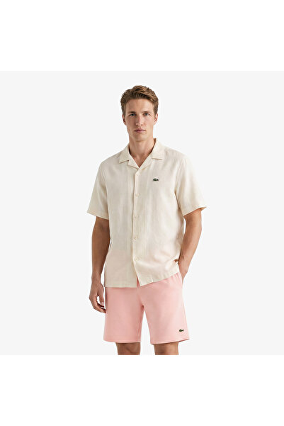 Lacoste Erkek Relaxed Fit Kısa Kollu Keten Krem Gömlek