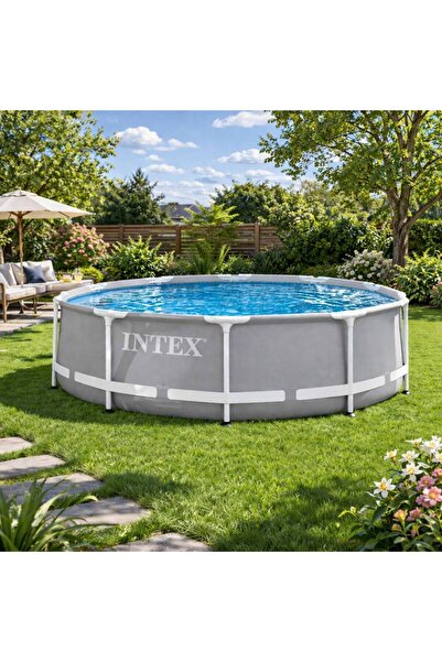 Intex Piscina rotundă 305x76cm cu cadru metalic, culoare gri