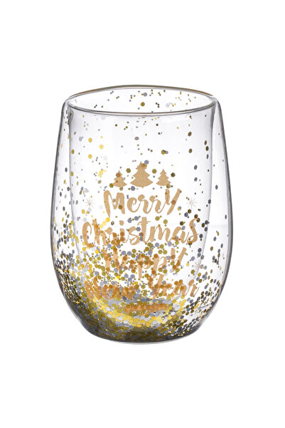 Zumzeria Double-Wall Transparent Glass Christmas Cup Confetti "Merry Christma...