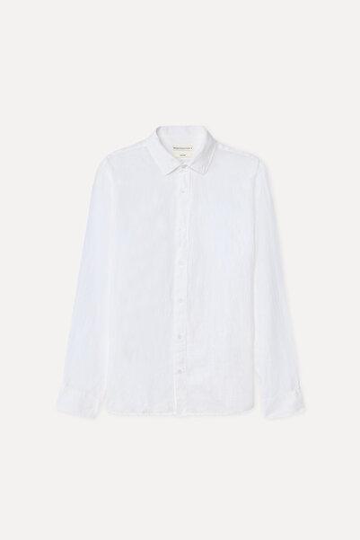 Mudo Men's White Comfort Fit Long Sleeve Linen Shirt