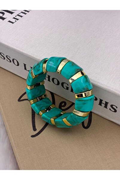 Hedef Bijuteri Turquoise Marble Patterned, Gold Detailed, Natural Stone Look,...