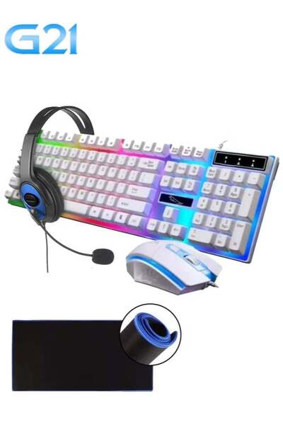 G21 4-in-1 Professional Gaming Bundle: Rainbow Backlit Wired Keyboard, Mouse,...