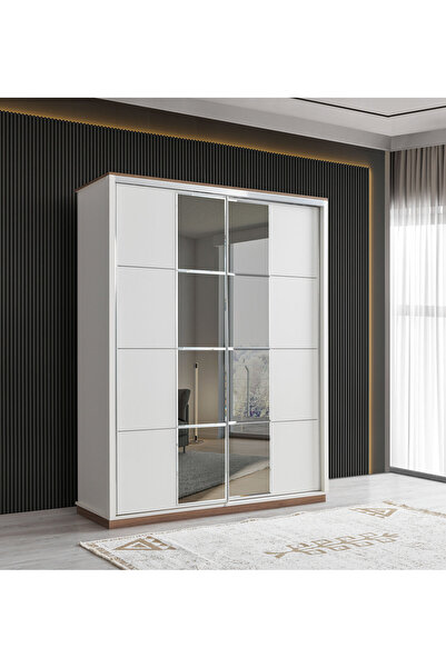 Erz Design Efsane Sürgülü Aynalı Elbise Dolabı Gardırop 165x60x214