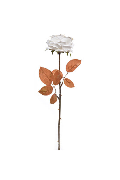 Zumzeria Artificial Christmas Flower White Rose with Long Stem Gold Glitter 60cm