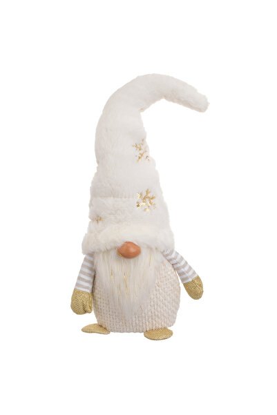 Zumzeria Figurină decorativă de Crăciun, Gnom alb cu fulgi de folie aurie, 48 cm