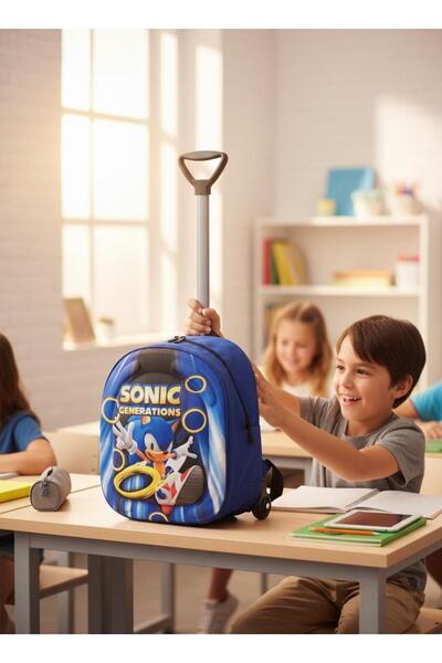 GİYU SHOP Kirpi Sonic Anaokulu Kreş Çekçekli 3d Baskılı 2-6 Yaş Tekerli Seyah...