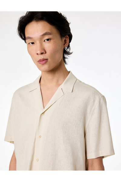 Koton Regular Fit Turn-Down Collar Viscose Linen Blend Short Sleeve Shirt
