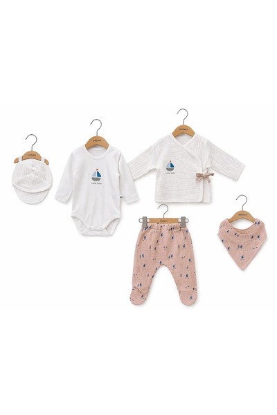 Yenidoğan Zıbın Set 5 Parça Kahverengi Little Sailor