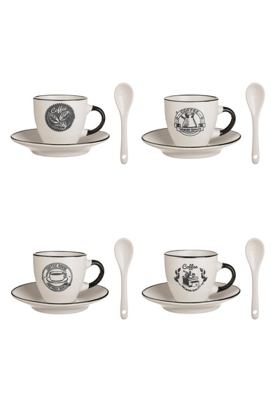 Zumzeria Set of Brown and White Ceramic Cups with Various Patterns, Plates & ...