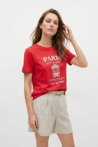 Rays Tricou roșu cu mânecă scurtă și imprimeu text 8467