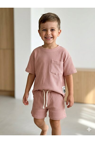 Motebarn Wear Set tricou și pantaloni scurți din țesătură Gofre pentru băieți