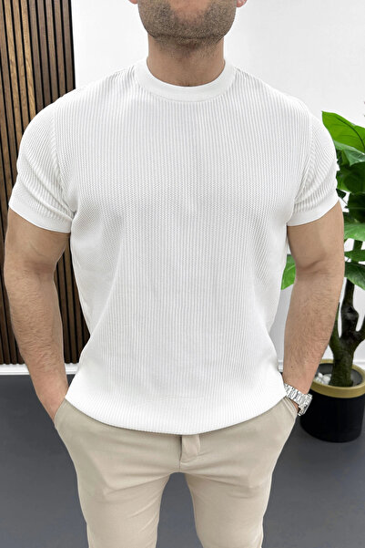 Edwox Men's Crew Neck Lycra T-Shirt White Edw484