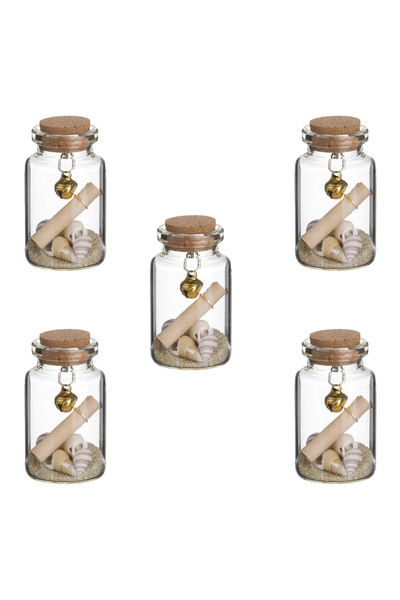 Zumzeria Set de sticle decorative transparente cu nisip, scoici, clopoțel și ...