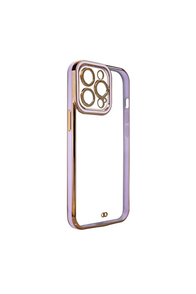 Hurtel Husă fashion pentru iPhone 12 Pro, cu ramă aurie, din gel, mov.