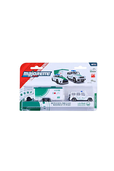 Majorette DUBAI POLICE TRAILER DELUXE MERCEDES AMG G63 AND NISSAN GT-R R35 CA...