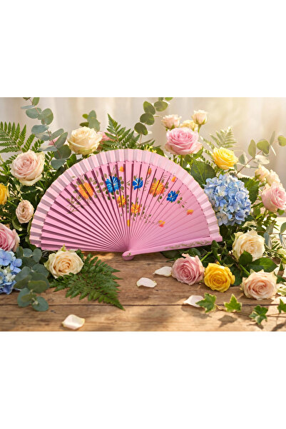 Meya design Desenli Çift Taraflı Dekoratif El Yelpazesi – 23 Cm