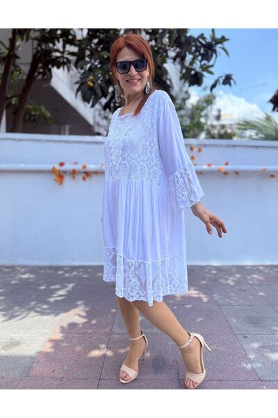 DenizEge Lace Embroidered Italian Dress White