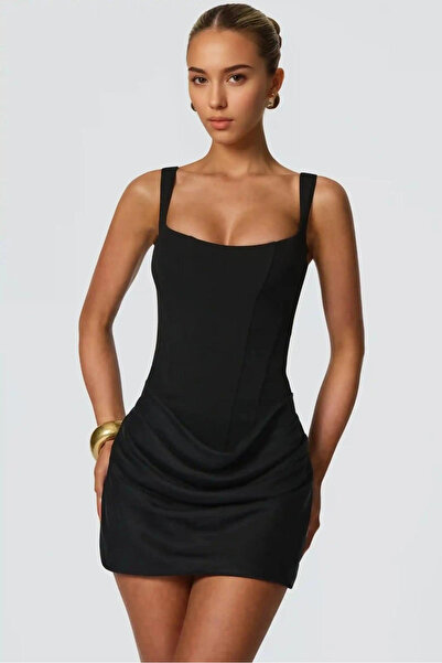 Bak Moda Maxi Scuba Short Crepe Black Fit Dress