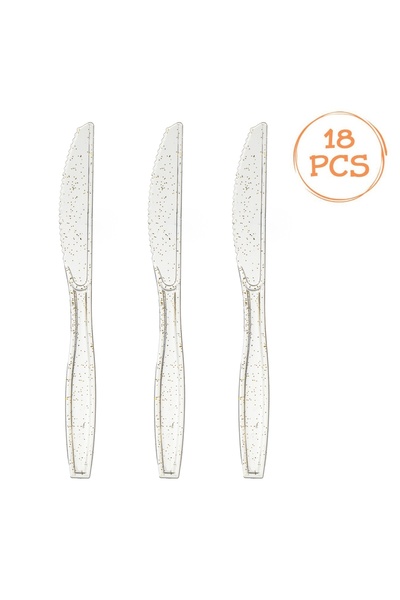 Zumzeria Cuțite din plastic transparent reutilizabile cu sclipici auriu 16,8 ...