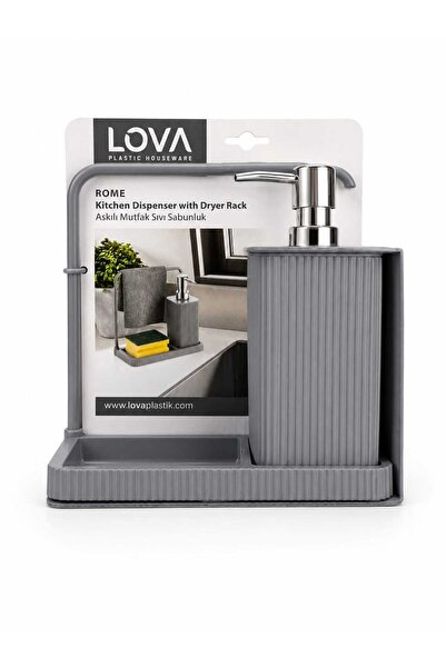 Lova Havluluklu Sıvı Sabunluk & Havlu Asma Aparatlı Sıvı Sabunluk Gri 400 ml