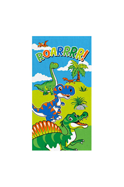 Zumzeria Blue Green Cotton Beach Towel with Dinosaurs for Kids 70x140cm