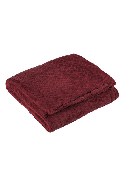 Zumzeria Burgundy Velvet Blanket with Braided Pattern 220x150cm