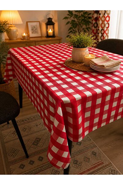 ÖZDAĞ HOME CONCEPT 150X150 cm Red White Gingham Tablecloth Seamless Fabric St...