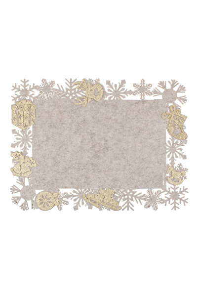 Zumzeria Ecru Felt Plate Holder with Christmas Patterns & Glitter 39x30cm