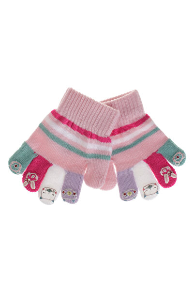 Zumzeria Pink Gloves with Colored Stripes and Animal Print for Kids 2-5 Years...