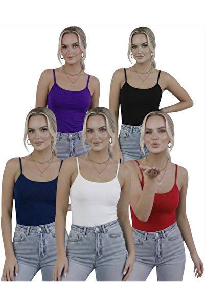 hashtag Kadın Askılı Body 5’li Paket Basic İnce Askılı Esnek Günlük Üst
