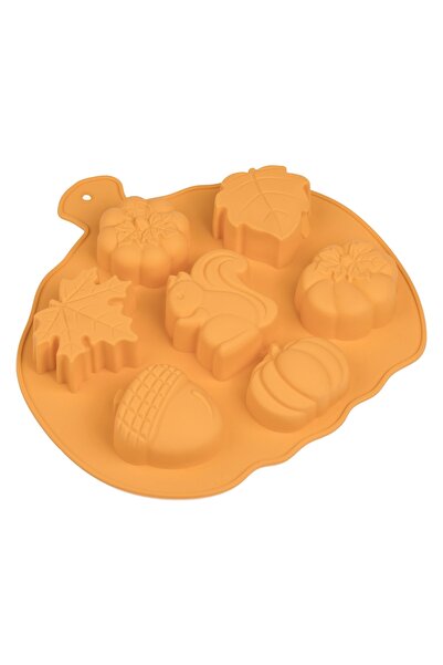 Zumzeria Orange Silicone Mold with Pumpkin Design for 7 Pastries 26x22.5cm