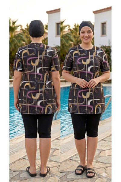 aykum Short Sleeve Semi-Closed Hijab Swimsuit Plus Size Micro Lycra (Breast P...