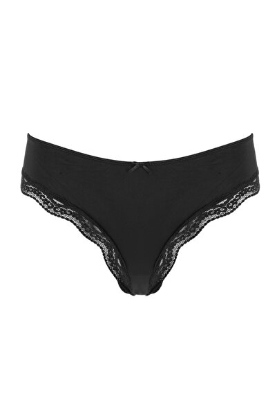 Zumzeria Black Microfiber Panties with Lace & Bow for Women