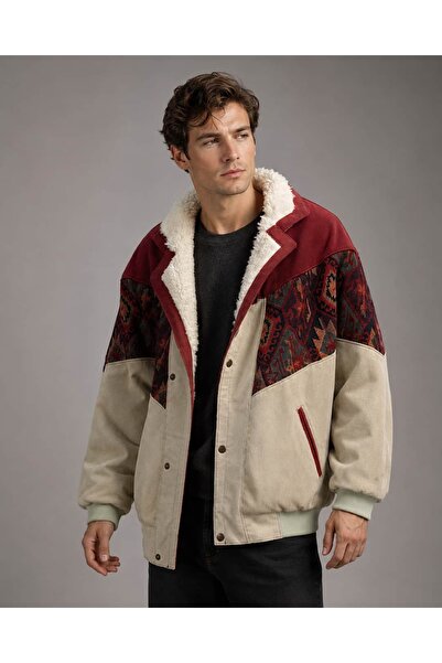 CANMODA (7995) Recien Unisex Fur Collar Vintage Aztec Jacket Oversize 90S Coa...