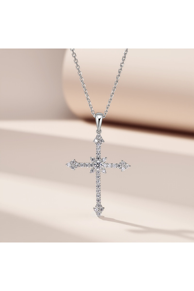 Kracer Colier Cruce Argintiu, cu Pietre de Zirconiu, Shining Cross