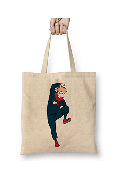 Toyaso Jujutsu Kaisen Yuji Itadori White Cloth Bag Long Handle Shopping Bag B...