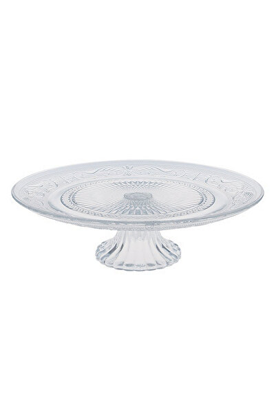 Zumzeria Transparent Glass Cake Stand with Sculpted Design Ø32.5x9.5cm