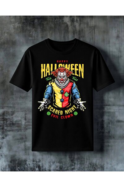 COMVİCHO تي شيرت مطبوع عليه مهرج شرير من Happy Halloween Evil Clown مقاس كبير