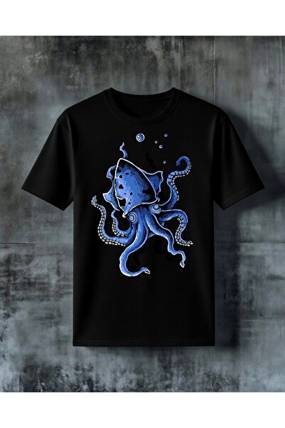 COMVİCHO Blue Octopus Ocean Printed Oversize T-Shirt