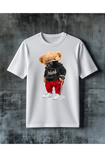 COMVİCHO Hello Teddy Bear Printed Oversize T-Shirt