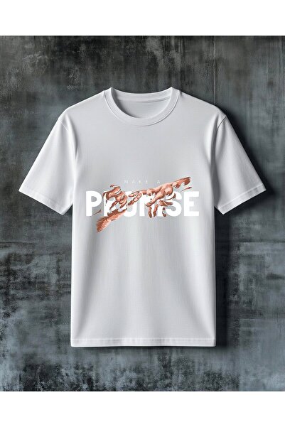 COMVİCHO Hands Touching Printed Oversize T-Shirt