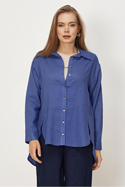 Alvina Shirt Collar Linen Tunic 46581