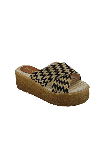 OEM Tsimpolis Shoes 109 Παντόφλα Από Τριχιά Μπέζ-Μαύρη