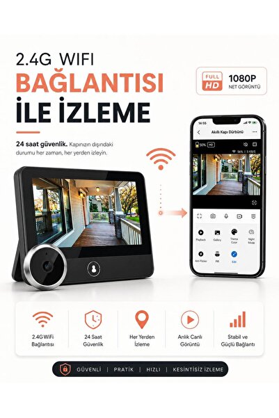 ATLT ATLANTİS 1080P FULL HD KAPI ZİLİ KAMERALI EKRANLI TELEFONDAN TAKİP 2.4G ...