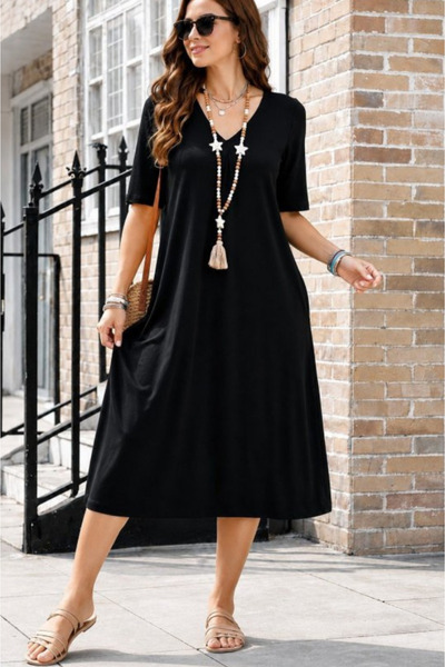 Kokosh moda Γυναικείο φόρεμα από βισκόζη με λεπτομέρεια στην τσέπη και λαιμόκ...