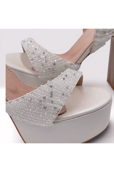Sukha Platform Heel Shoes, Crystal Embellished Platform Shoes, Crystal Embellished Genuine Leather Bridal Shoes
