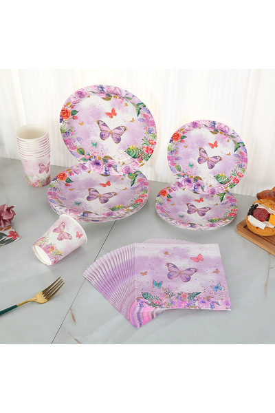 Nonebranded Printed napkins butterfly party set disposable paper plates 7 inc...