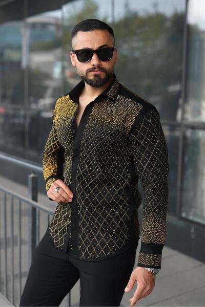 BAYIM Erkek Slim-Fit Full Taşlı "Diamond Cut" Tasarım Premium Gömlek