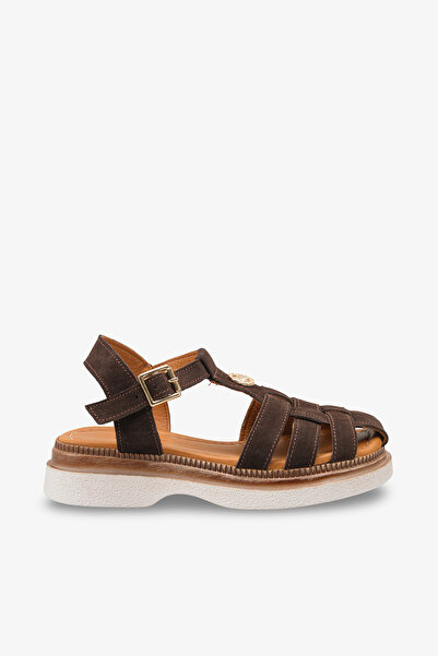İNNABUTİKK Larisa Women's Genuine Leather Sandals - Brown Suede