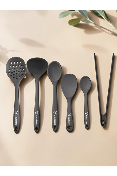 Multiamo Heat Resistant Silicone Colander, Spoon, Spatula, Tongs Set 6 Pieces